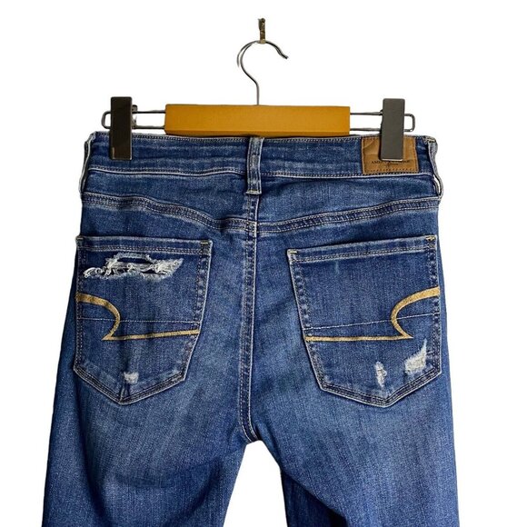 American Eagle Women's Medium Indigo Distressed Hi-Rise Jegging - Picture 4 of 9